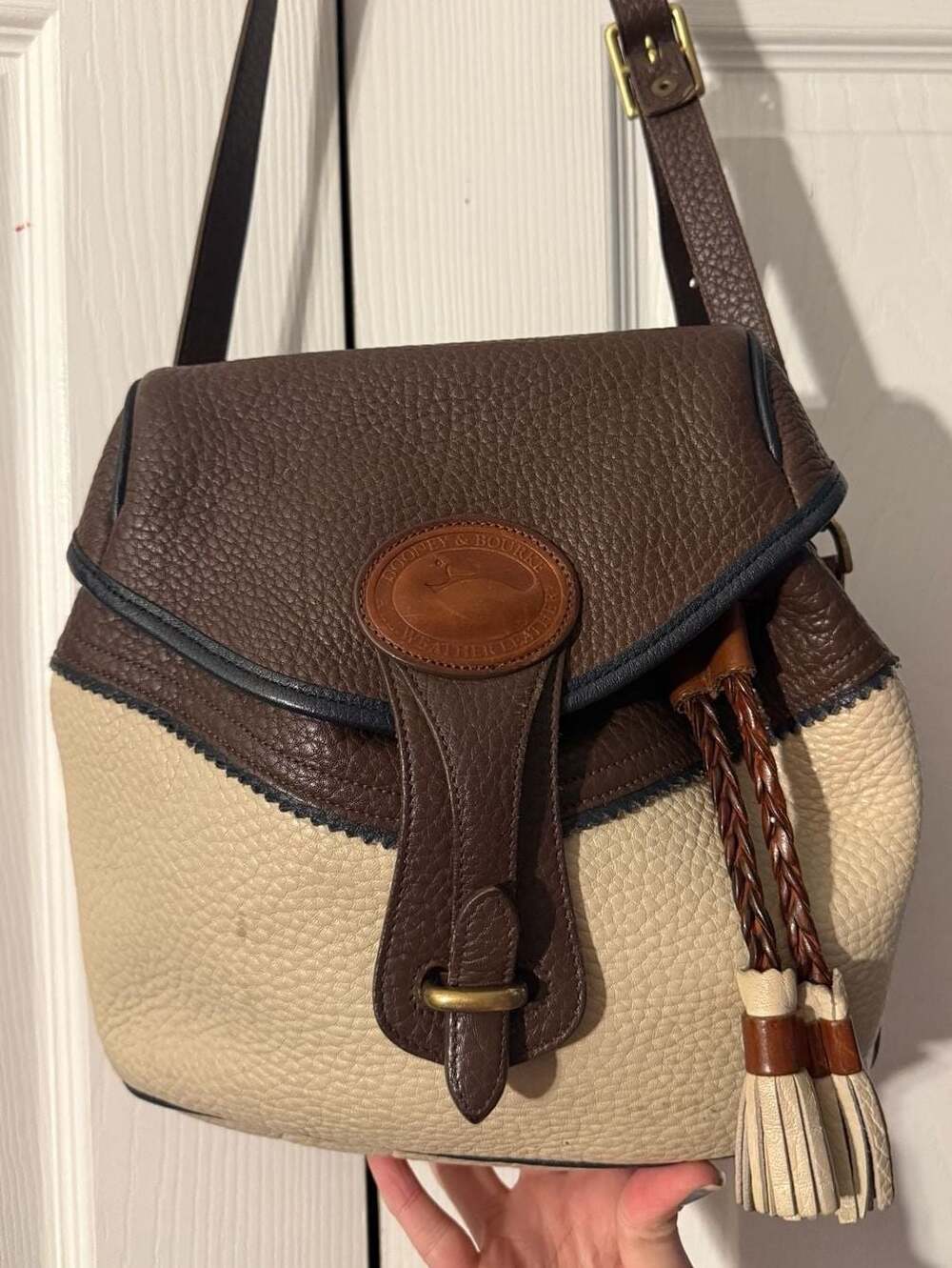 Vintage Dooney & Bourke Teton Drawstring Tasseled Crossbody Bag